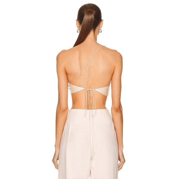 The Sei Slant Bikini Top in Pearl Ivory Silk - Picture 3 of 4